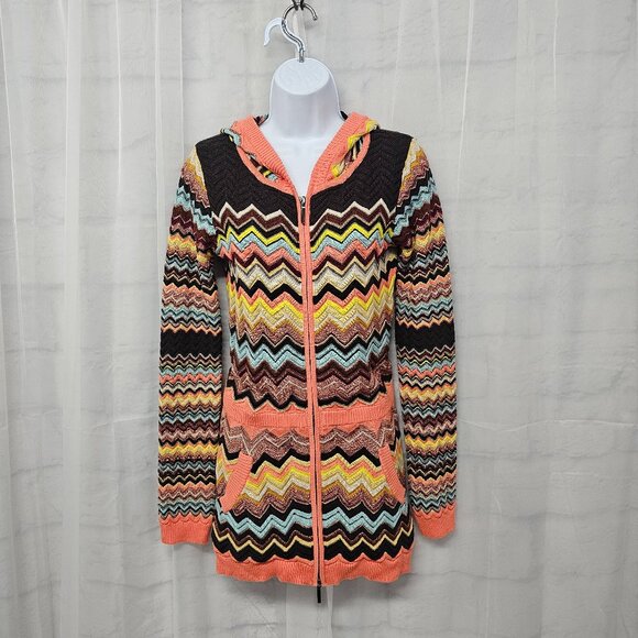 Missoni Target Cardigan Zip Retro Chevron Hooded Orange Brown XL - Picture 10 of 10
